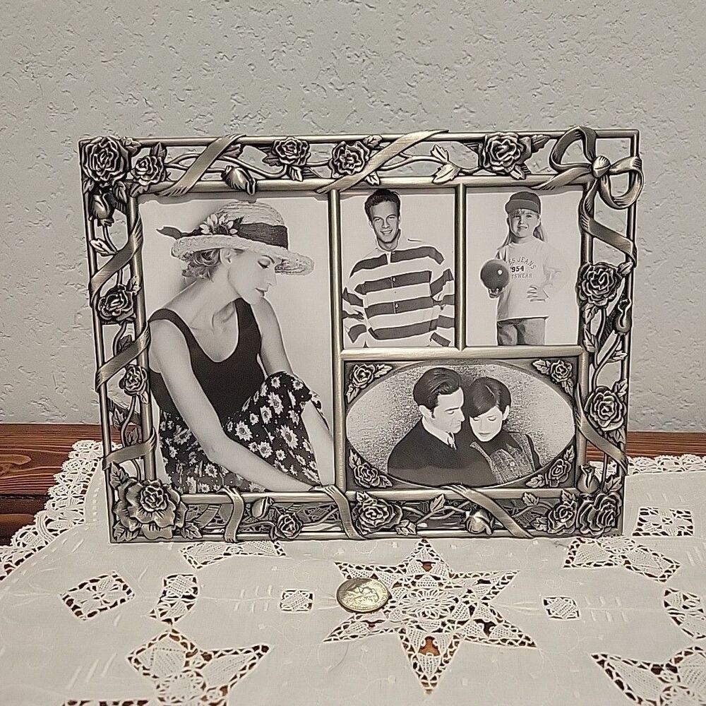 Vintage Deadstock Floral Pewter Photo/collage Frame 10x8  Holds 4 Pictures NIB